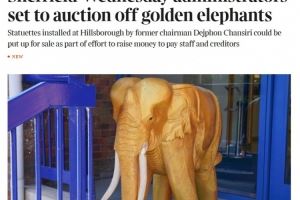 泰晤士：谢周三计划拍卖希尔斯堡球场的标志性金象，以筹集资金